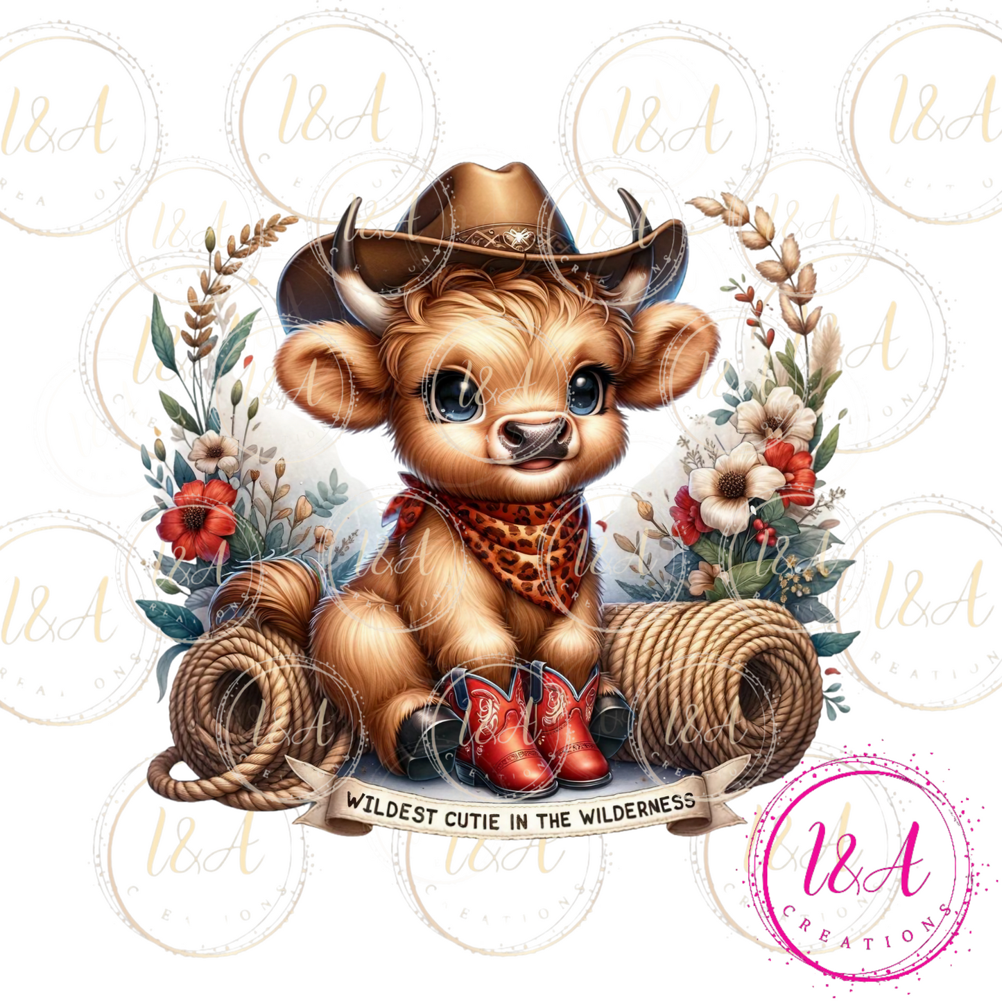 #553 Highland cow with red boots