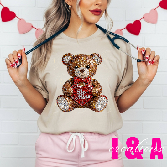 #297c faux rhinestones be mine brown bear