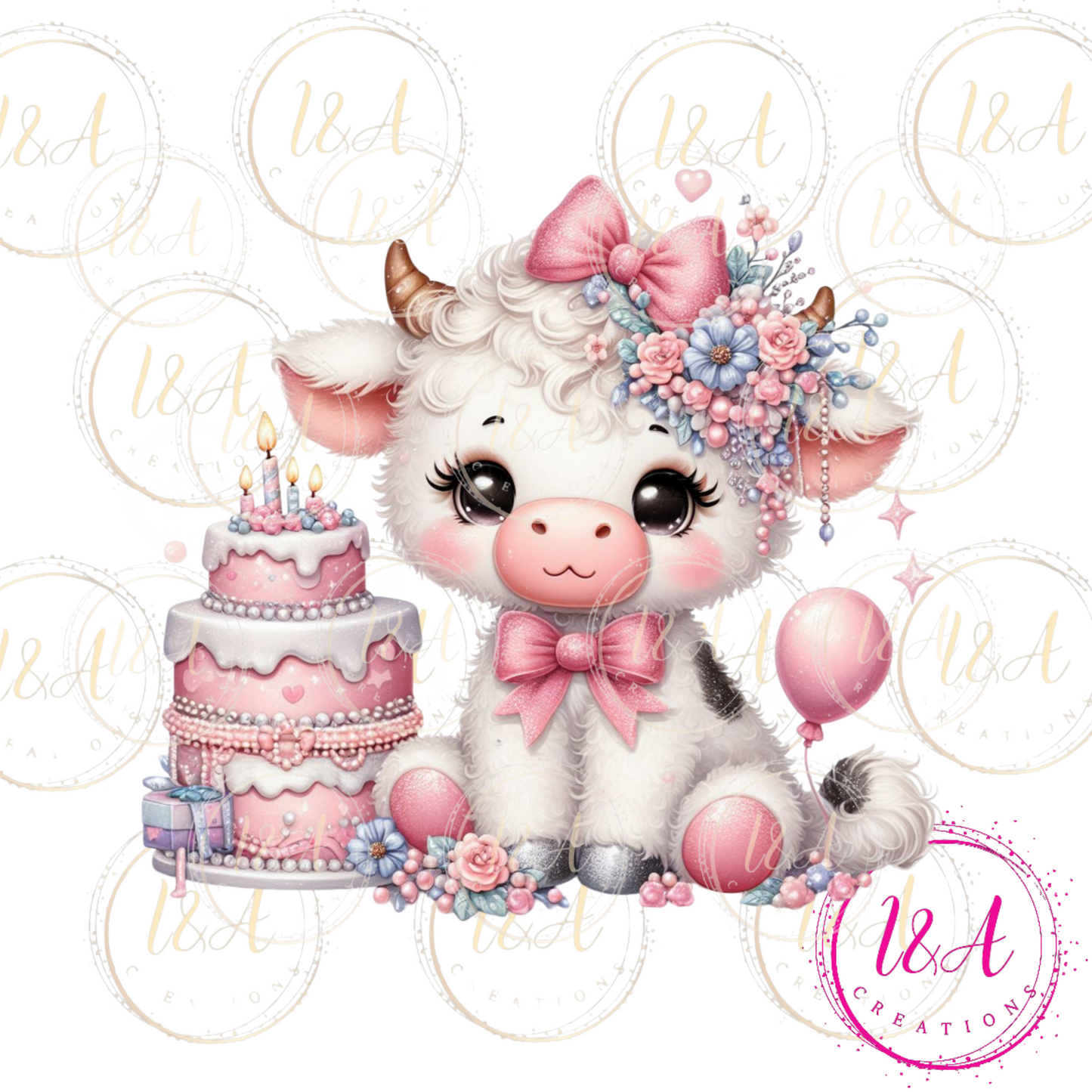 #636B pink birthday cake and a cow