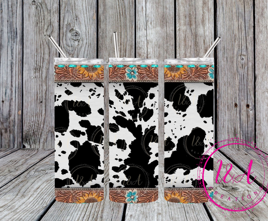 Cow print with sunflowers